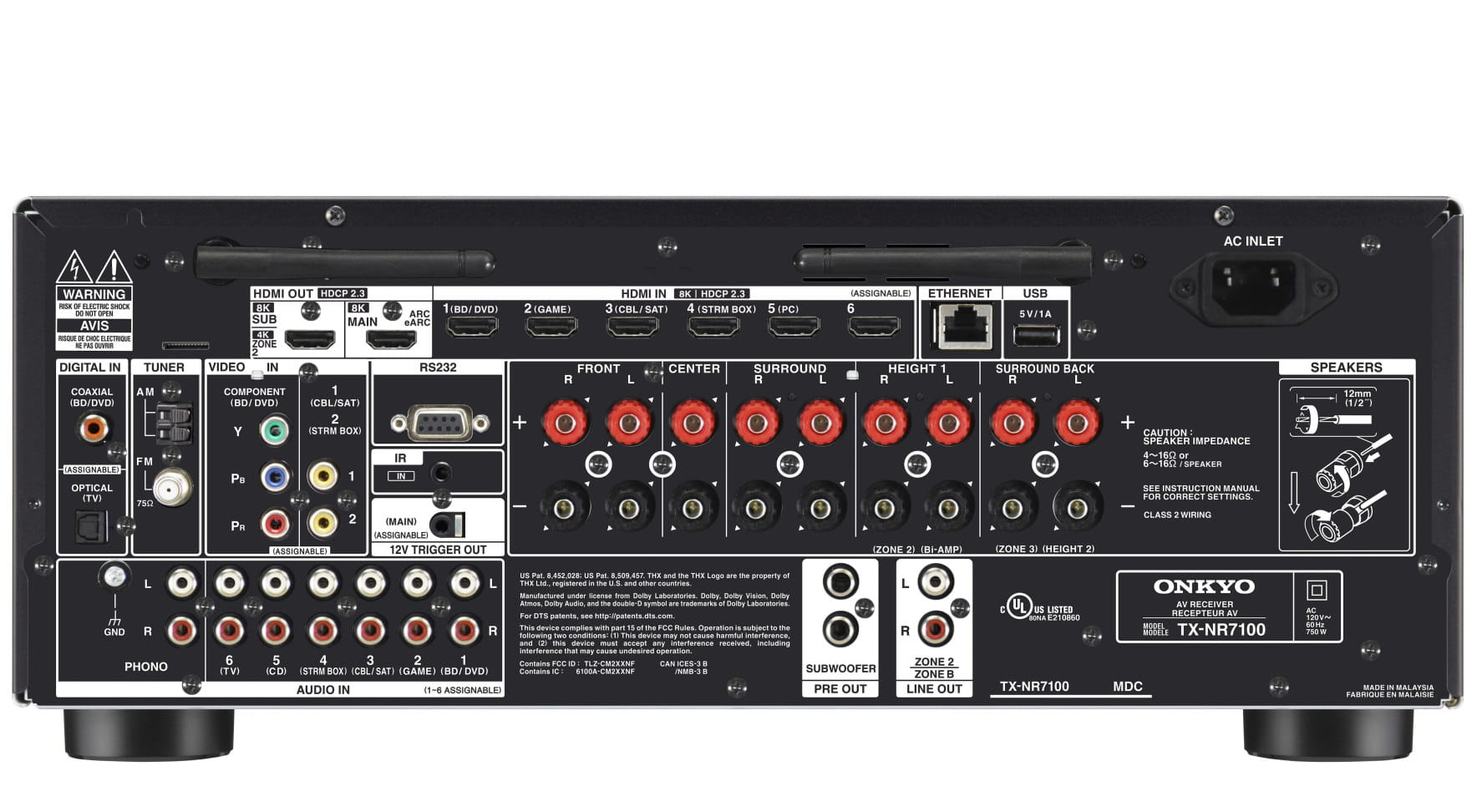 Amplituner kina domowego Onkyo TX-NR7100 tył